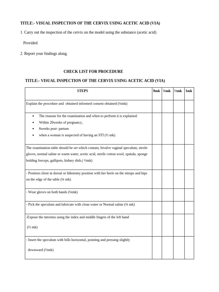 VIA Procedure Steps for Cervical Inspection | PDF | Medical Specialties ...