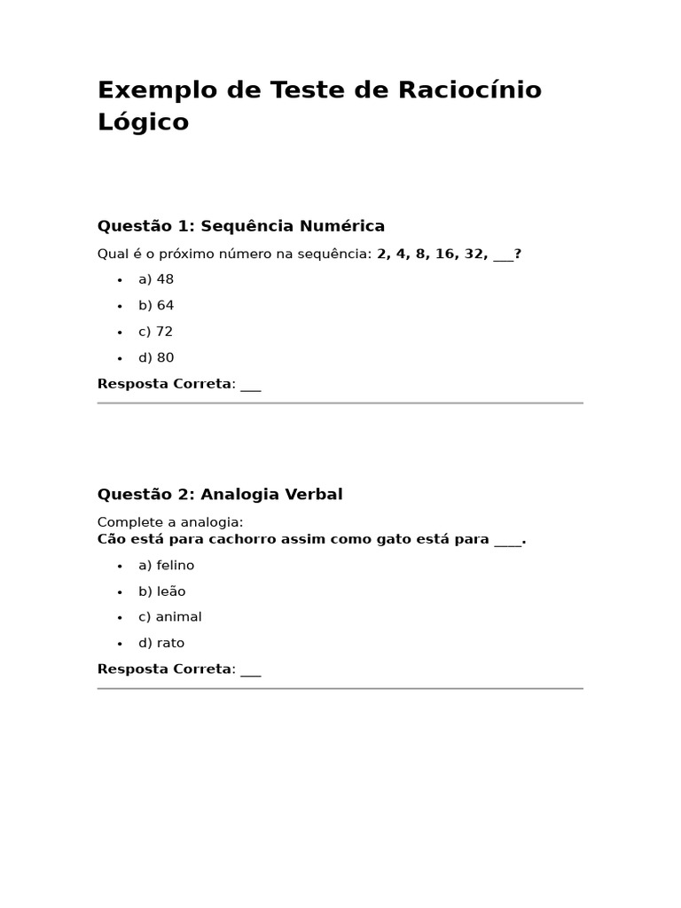 Exemplo de Teste de Raciocínio Lógico | PDF