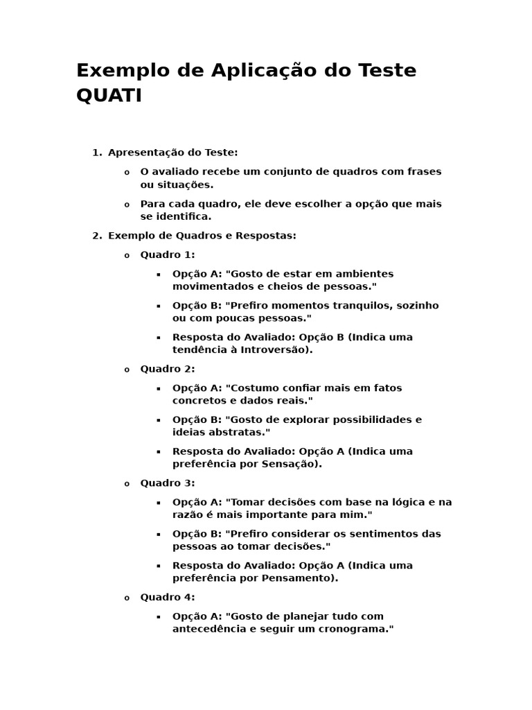 Exemplo de Aplicação do Teste QUATI | PDF | Pensamento | Psicologia