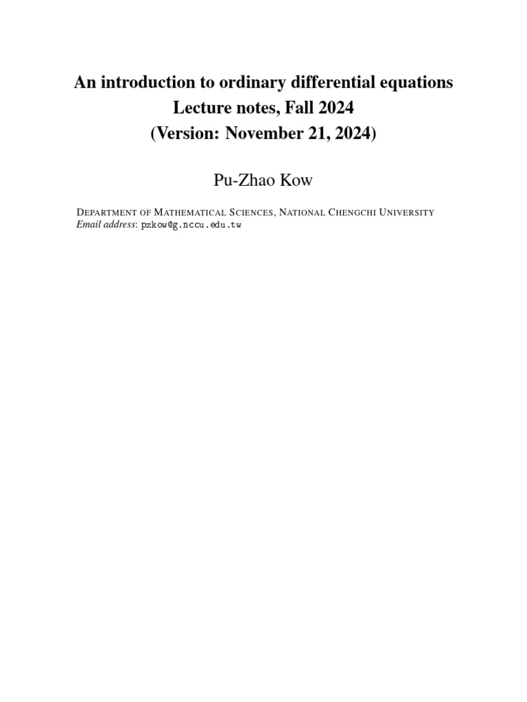 Ver1 Lecture Note ODE Graduate | PDF | Ordinary Differential Equation ...