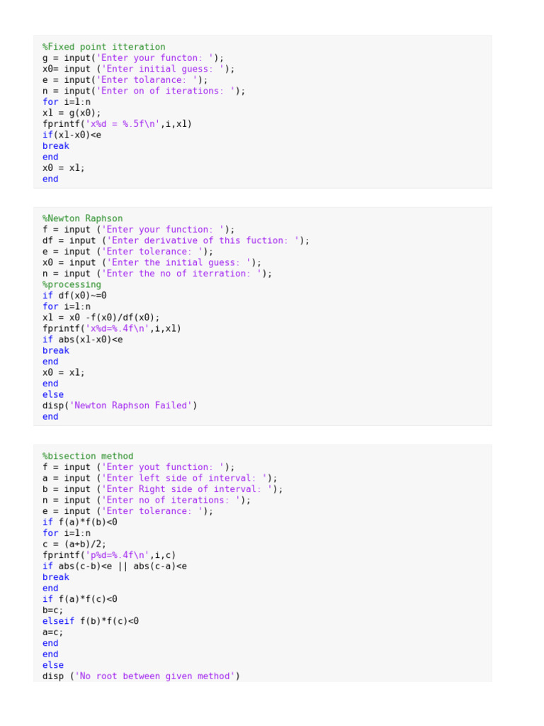 Root Finding Methods in MATLAB | PDF