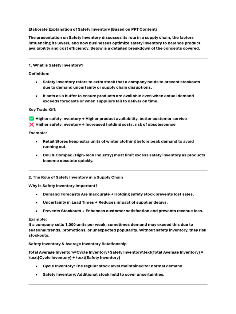 Safety Inventory in Supply Chain Management | PDF | Inventory | Supply ...