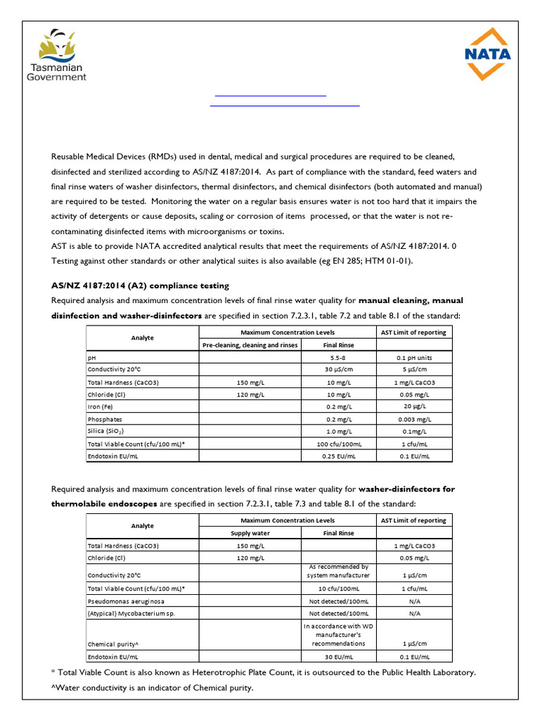 RMD Steriliser Water Sampling | PDF | Magnesium | Colony Forming Unit