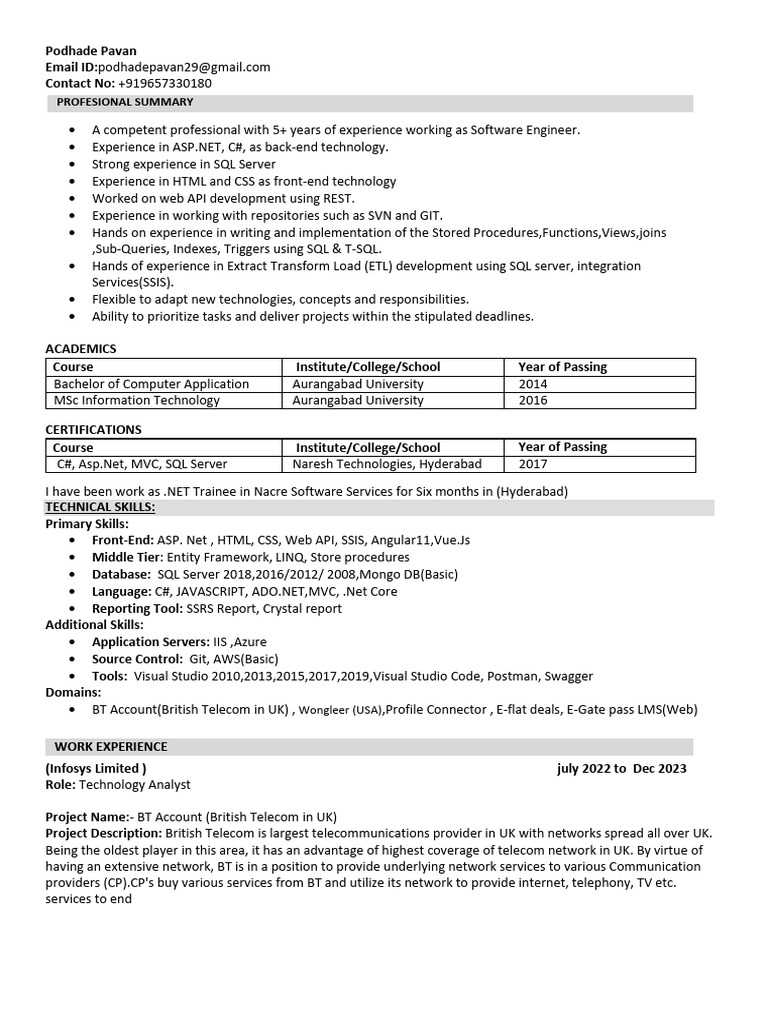 PodhadePavan - .Net Developer | PDF | Microsoft Sql Server | Model–View ...