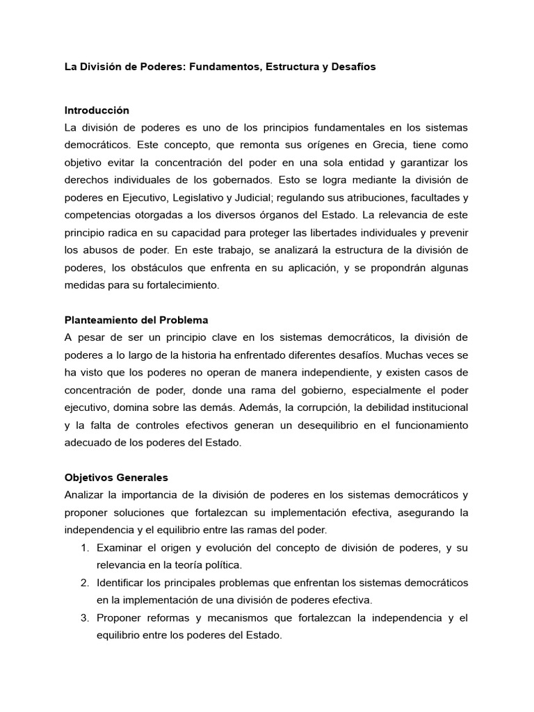 La División de Poderes - Fundamentos, Estructura y Desafíos | PDF ...