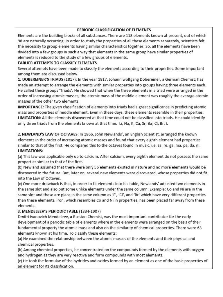 Periodic Classification of Elements | PDF | Periodic Table | Chemical ...