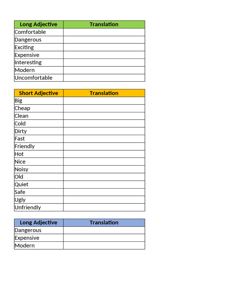 Comparative Adjectives Pdf