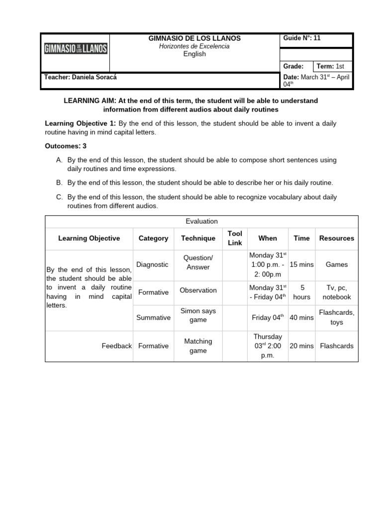 Daily Routines Lesson Plan Guide | PDF | English Language | Linguistics
