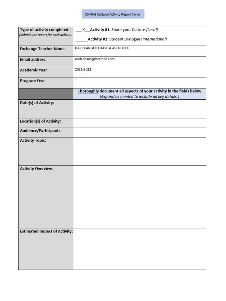 ESI/IAG Cultural Activity Report Form | PDF | Entertainment ...