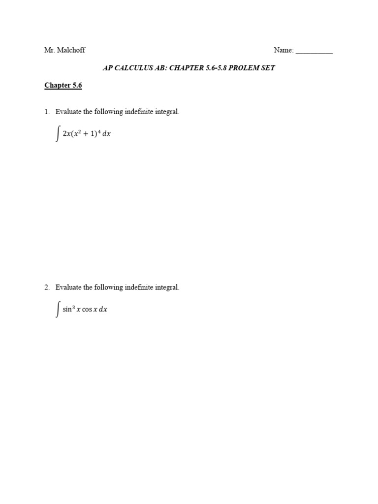 AB Calc - Problem Set 5.6-5.8 | PDF | Functional Analysis | Analysis