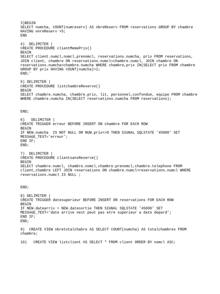 SQL Procedures for Room Reservations | PDF