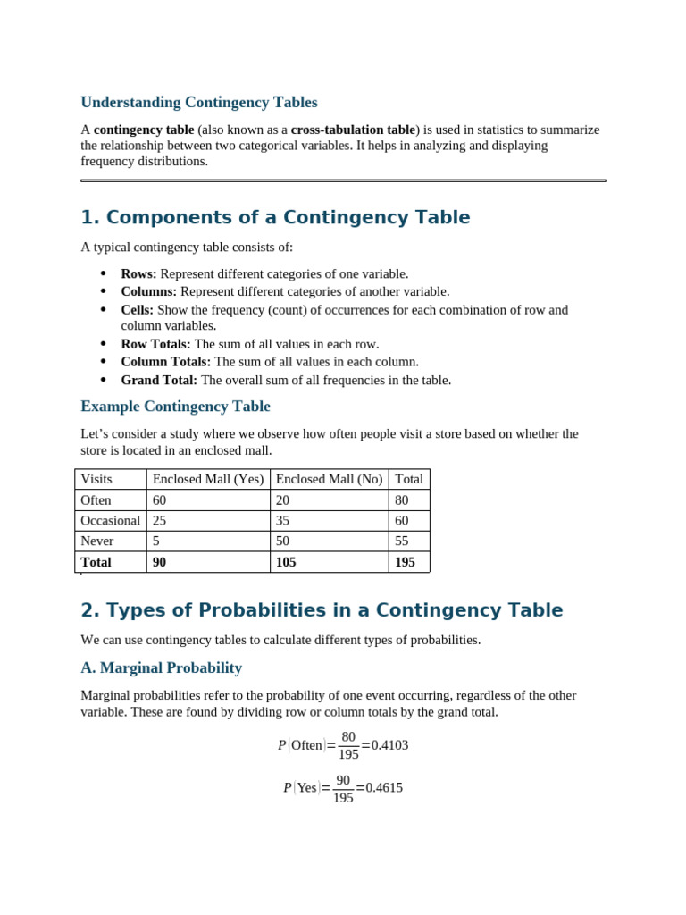 Contingency Tables: Analyzing Probabilities | PDF | Statistics ...