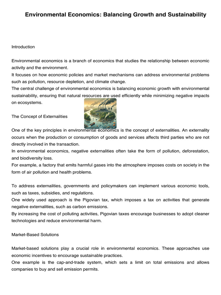 Environmental Economics: Growth vs. Sustainability | PDF | Externality ...