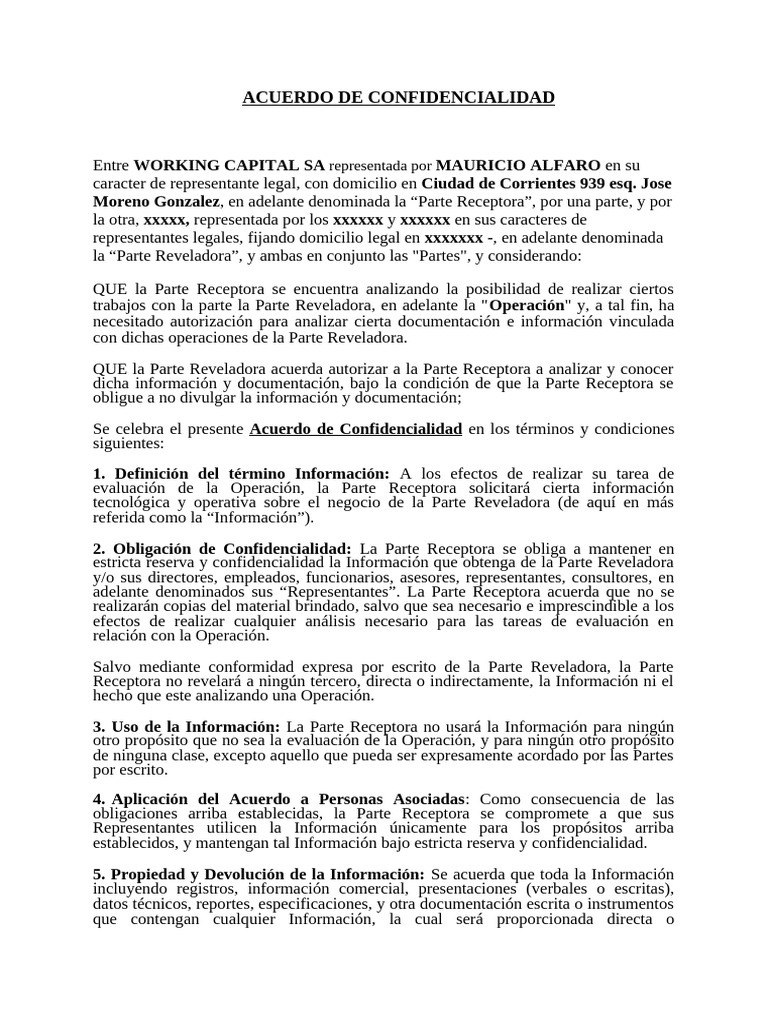 Acuerdo de Confidencialidad NDA | PDF | Arbitraje | Acuerdo de no ...