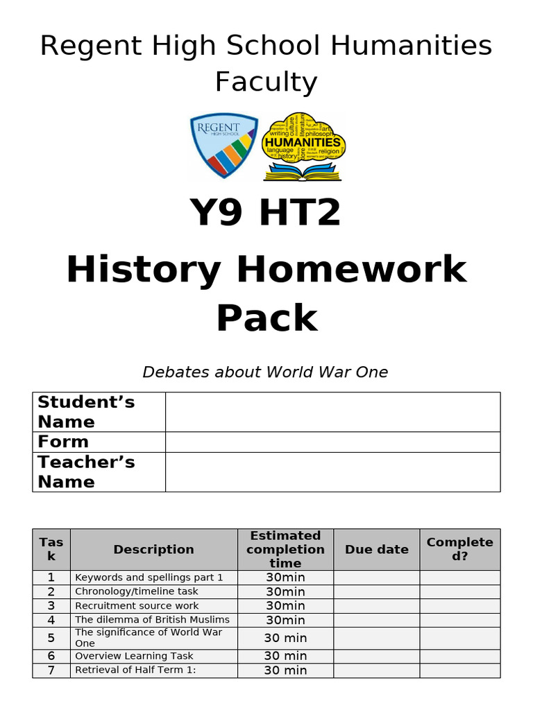 WW1 History Homework Pack for Y9 | PDF | Suffragette