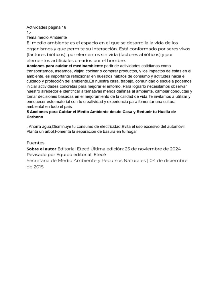 5 Acciones para Cuidar el Medio Ambiente | PDF