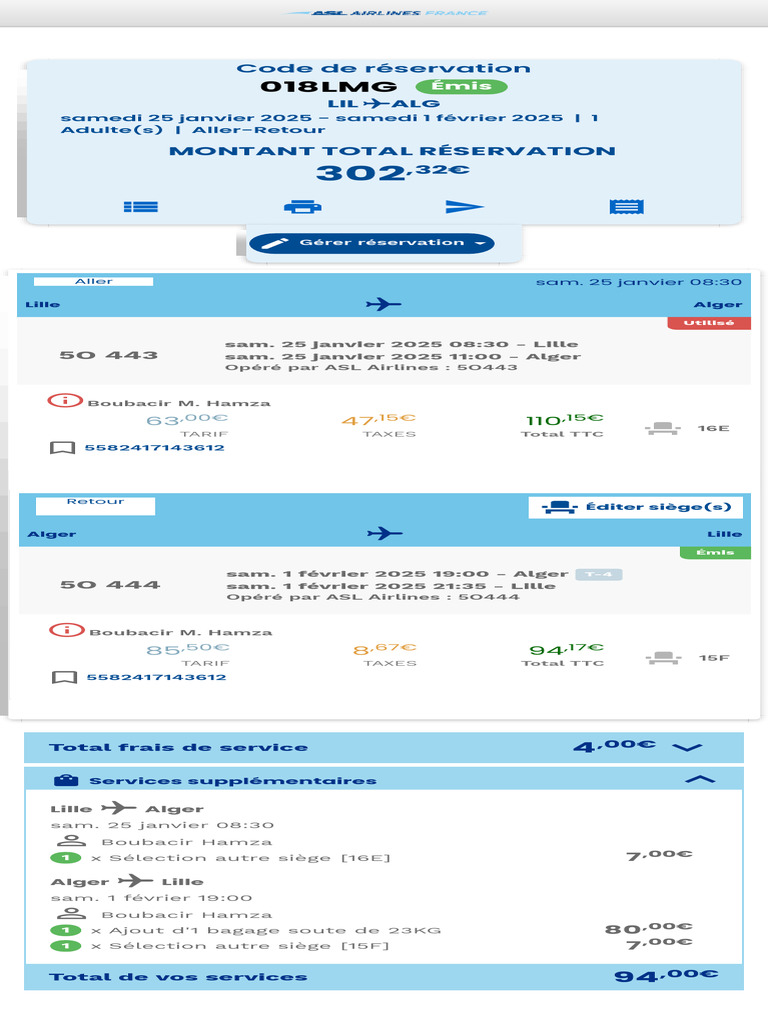 Réservation ASL Airlines Lille-Alger | PDF | Compagnies aériennes ...