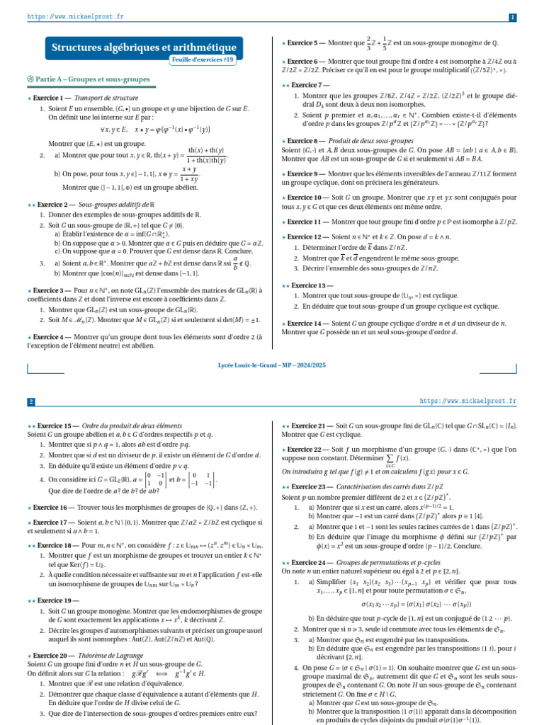 Structures Algebriques TD | PDF | Groupe (Mathématiques) | Anneau ...