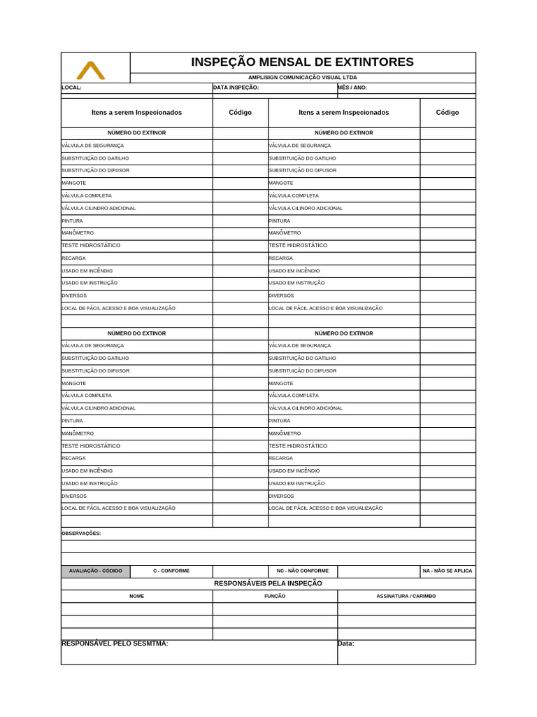 Check List - Inspeção Mensal de Extintores | PDF