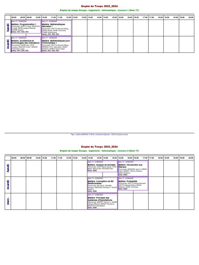 Emploi du Temps Informatique 2023-2024 | PDF | Informatique | Informatique