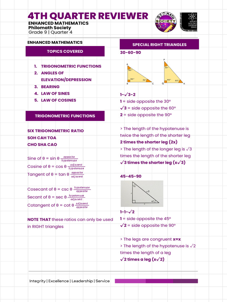 Grade 9 Enhanced Math Q4 Review | PDF | Trigonometric Functions ...