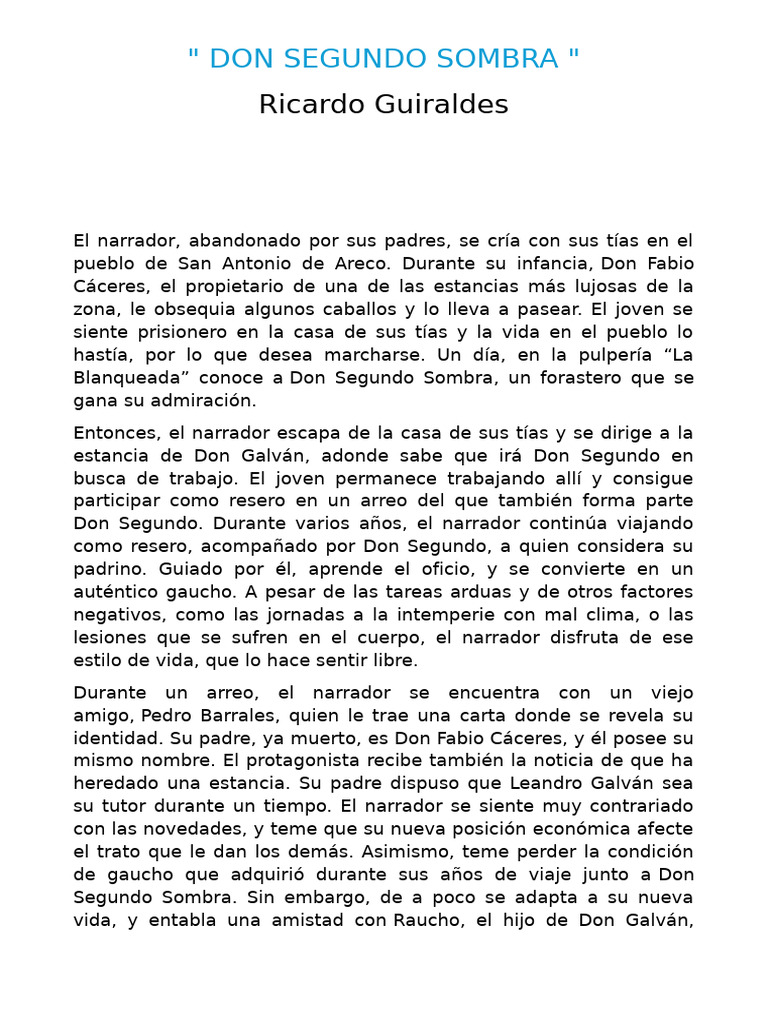 Don Segundo Sombra: Resumen y Análisis | PDF