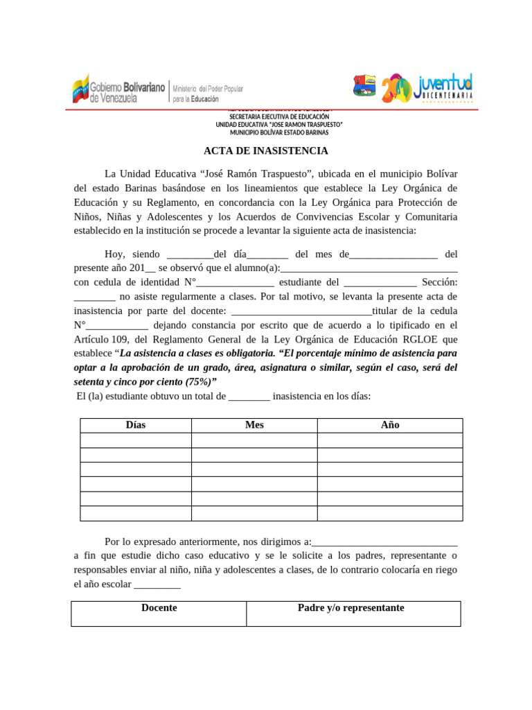 Acta de Inasistencia | PDF