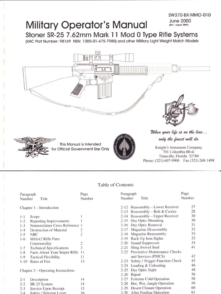 Kac Sr-25 Operator's Manual | PDF | Telescopic Sight | Firearm Components