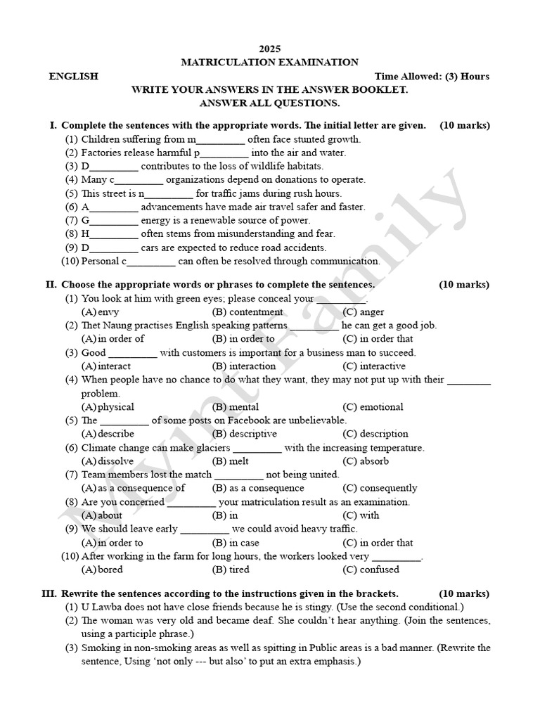 2025 Sample Question English Set 1 Pdf Topsoil Soil