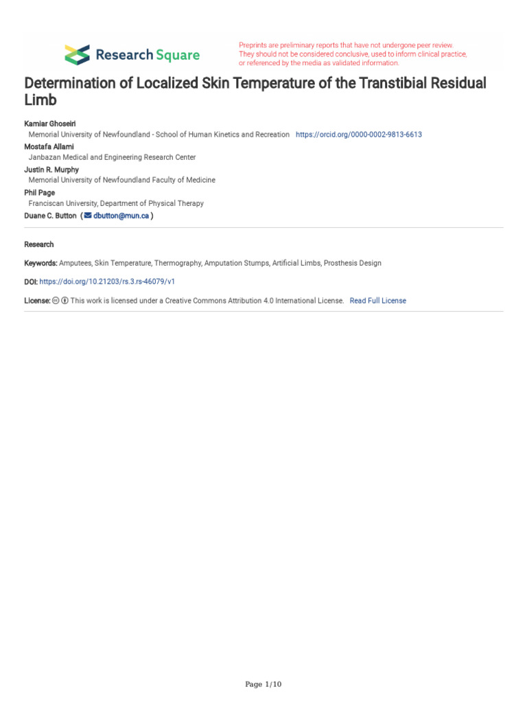 Localized Skin Temperatures of The Transtibial Residual Limb | PDF ...