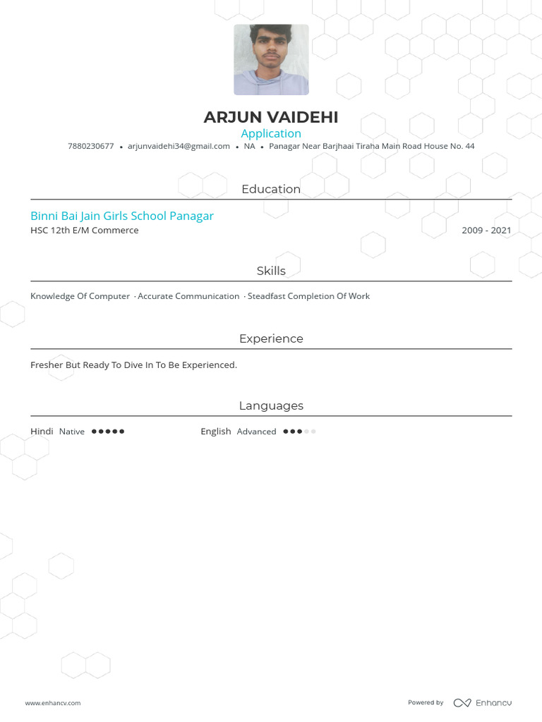 Arjun Vaidehi - HSC Commerce Graduate Resume | PDF