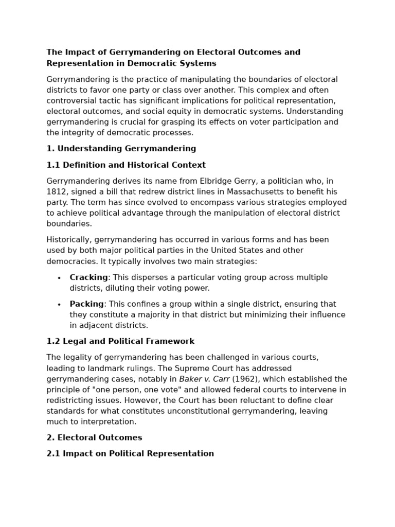 Gerrymandering's Effects on Democracy | PDF | Gerrymandering ...