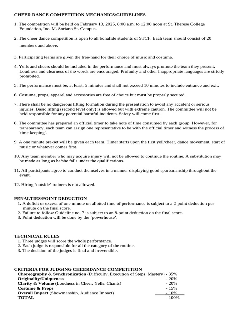 Cheer Dance Competition Guidelines 2025 | PDF