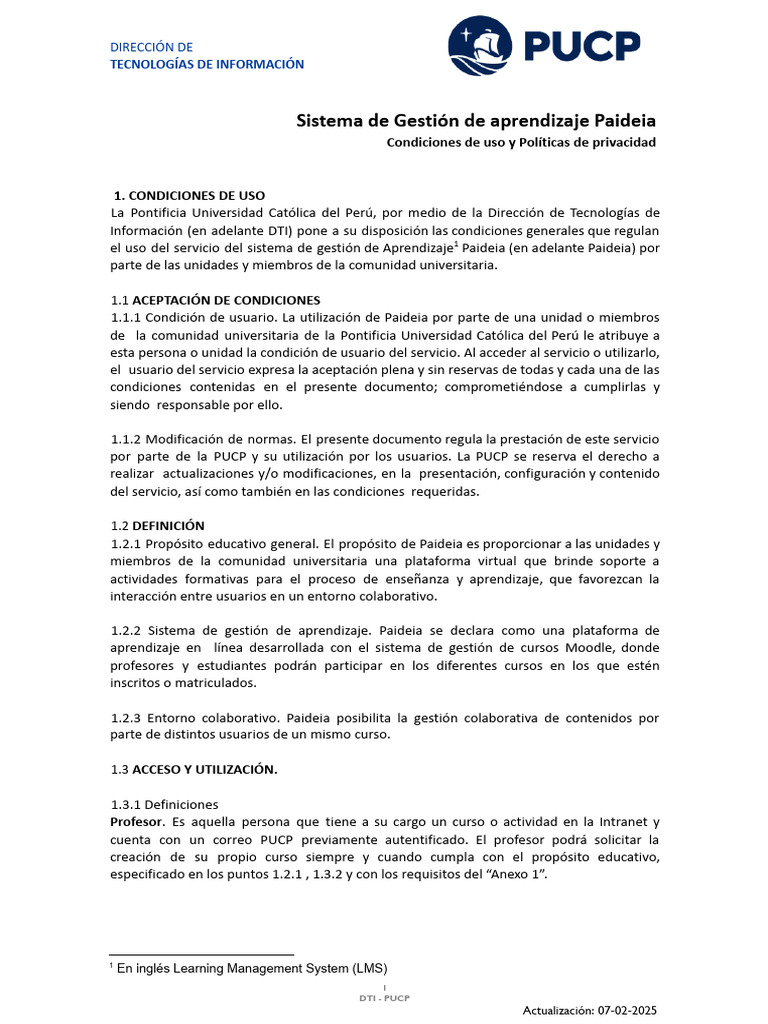 Condiciones de Uso de Paideia PUCP | PDF | Cookie HTTP | Usuario ...