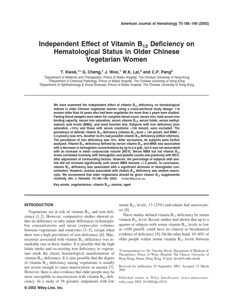 American J Hematol - 2002 - Kwok - Independent Effect of Vitamin B12 ...