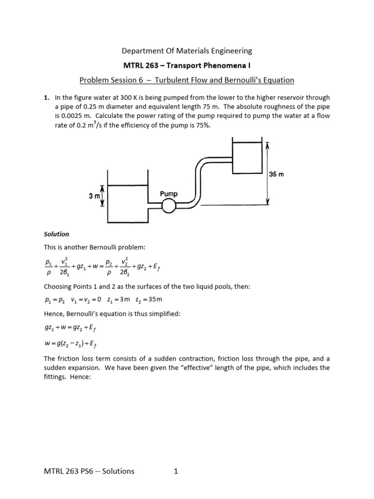 Turbulent Flow & Bernoulli Solutions | PDF | Pump | Fluid Dynamics