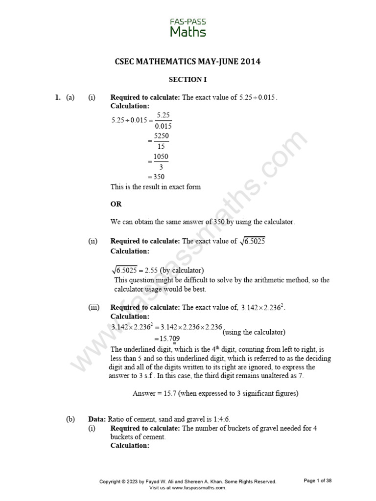 CSEC Maths 2014 June Past Paper Solutions | PDF | Area | Gradient