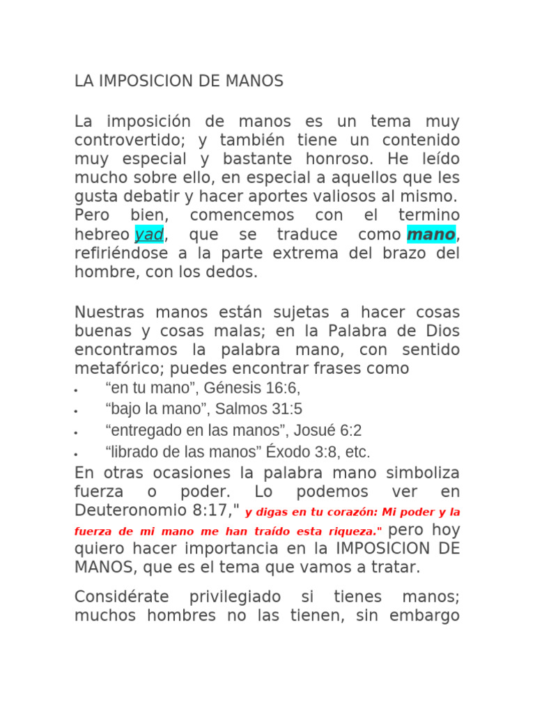 Significado y Práctica de la Imposición de Manos | PDF | Creencia ...