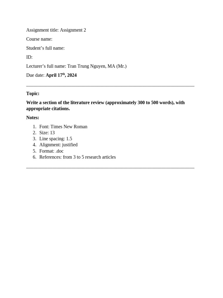 Literature Review Assignment Guidelines | PDF