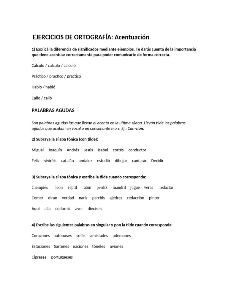 Ejercicios de Acentuación y Ortografía | PDF | Lingüística | Fonética