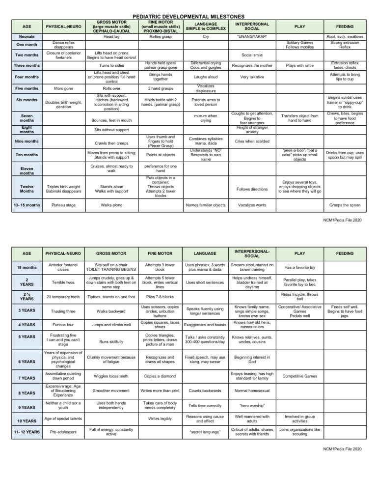 Pediatric Developmental Milestones Guide | PDF
