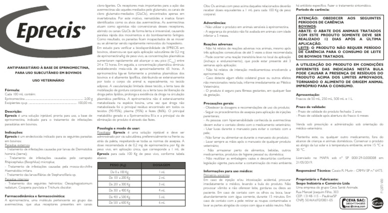 Eprecis: Uso e Dosagem em Bovinos | PDF | Gravidez | Reações químicas