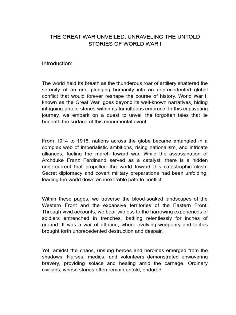 The Great War Unveiled Unraveling The Untold Stories of World War | PDF ...