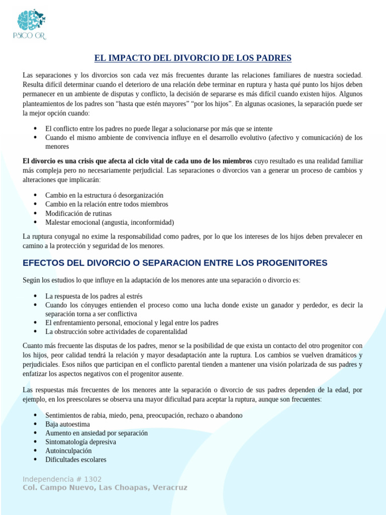 Efectos del Divorcio en los Hijos | PDF | Divorcio | Padre
