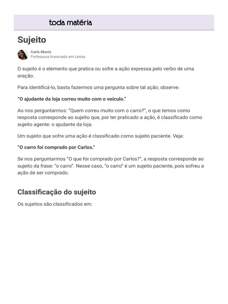 Tipos de Sujeito na Língua Portuguesa | PDF | Assunto (gramática ...