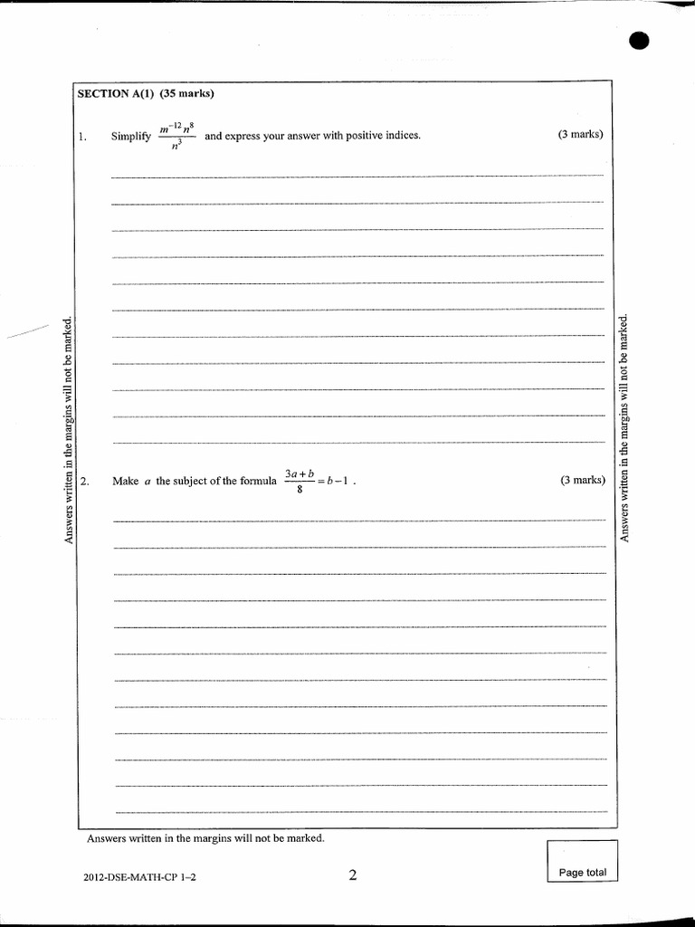 HKDSE 2012 Maths I & II | PDF