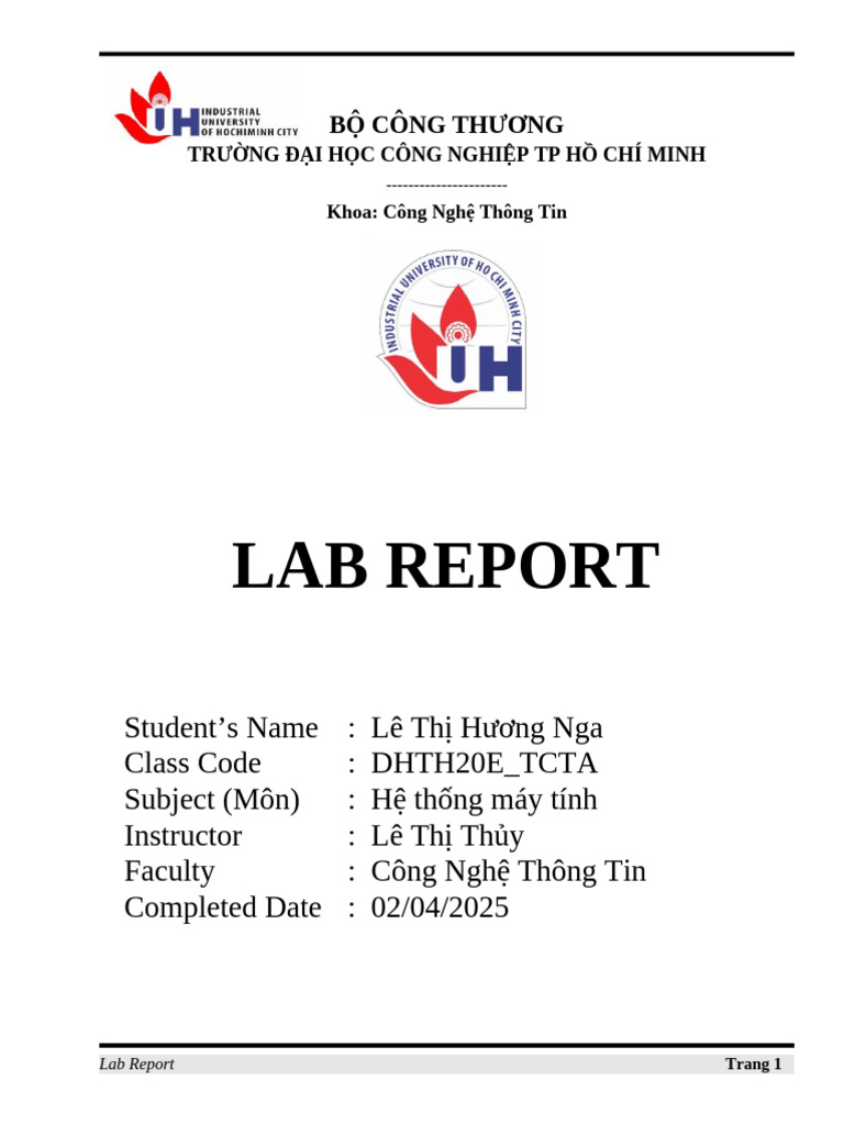 LAB REPORT 24700831 LeThiHuongNga | PDF