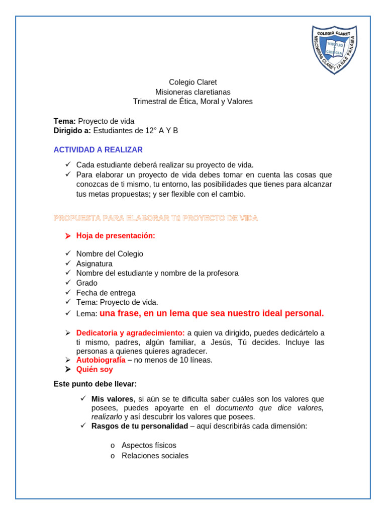 Proyecto de Vida para Estudiantes 12° | PDF | Amor