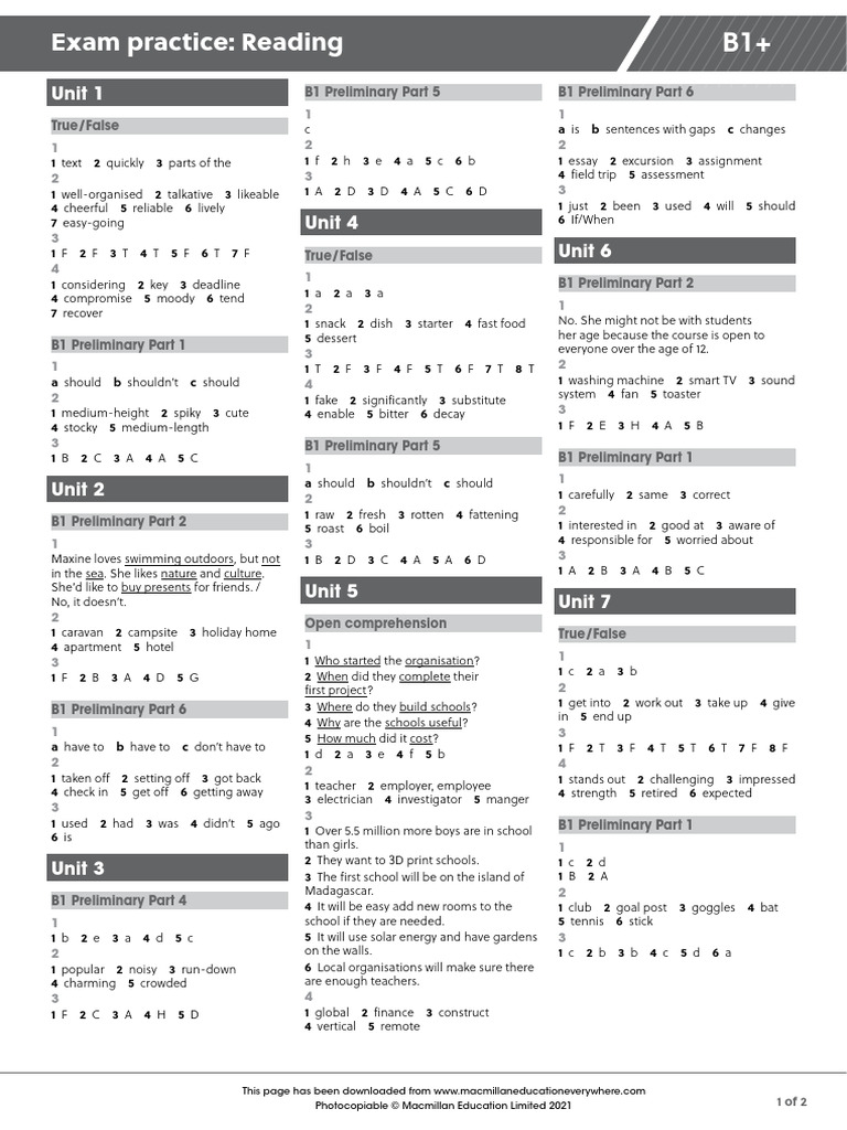 B1 Preliminary Exam Practice Guide | PDF | Foods | Meal