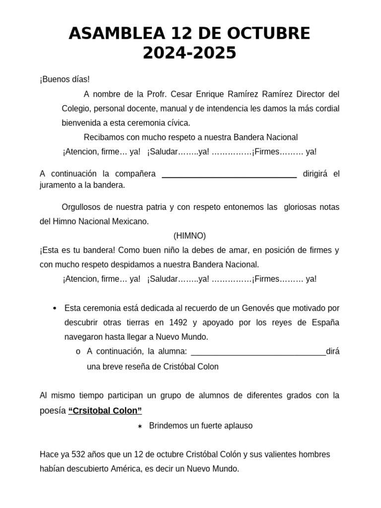Asamblea Cívica 12 de Octubre 2024 | PDF